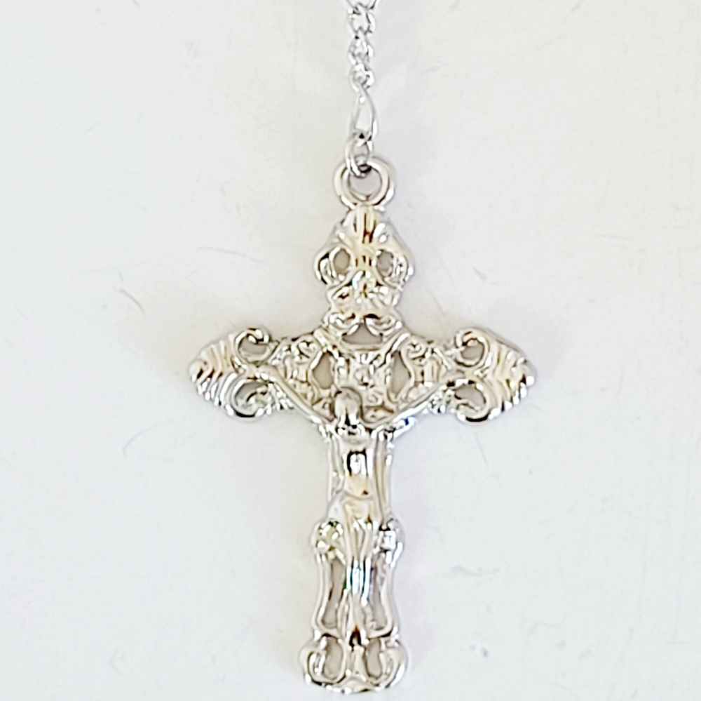 14K White Gold Plated Men's Rosary. New - Picture 5 of 6